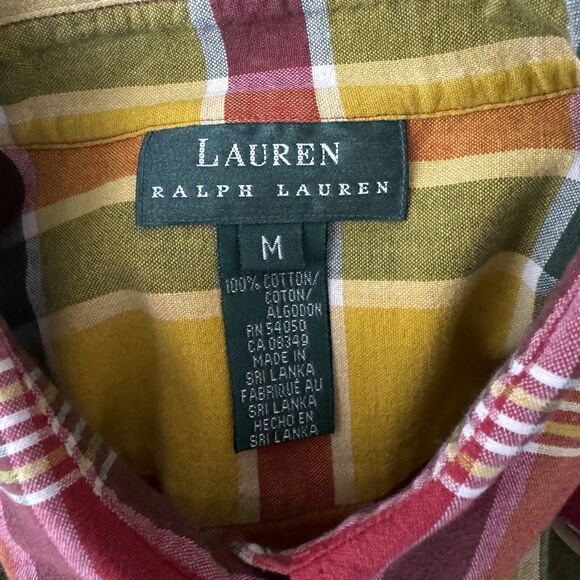 Lauren Ralph Lauren Shirt Womens Medium Yellow Red Plaid Western Country Rustic - Picture 5 of 5
